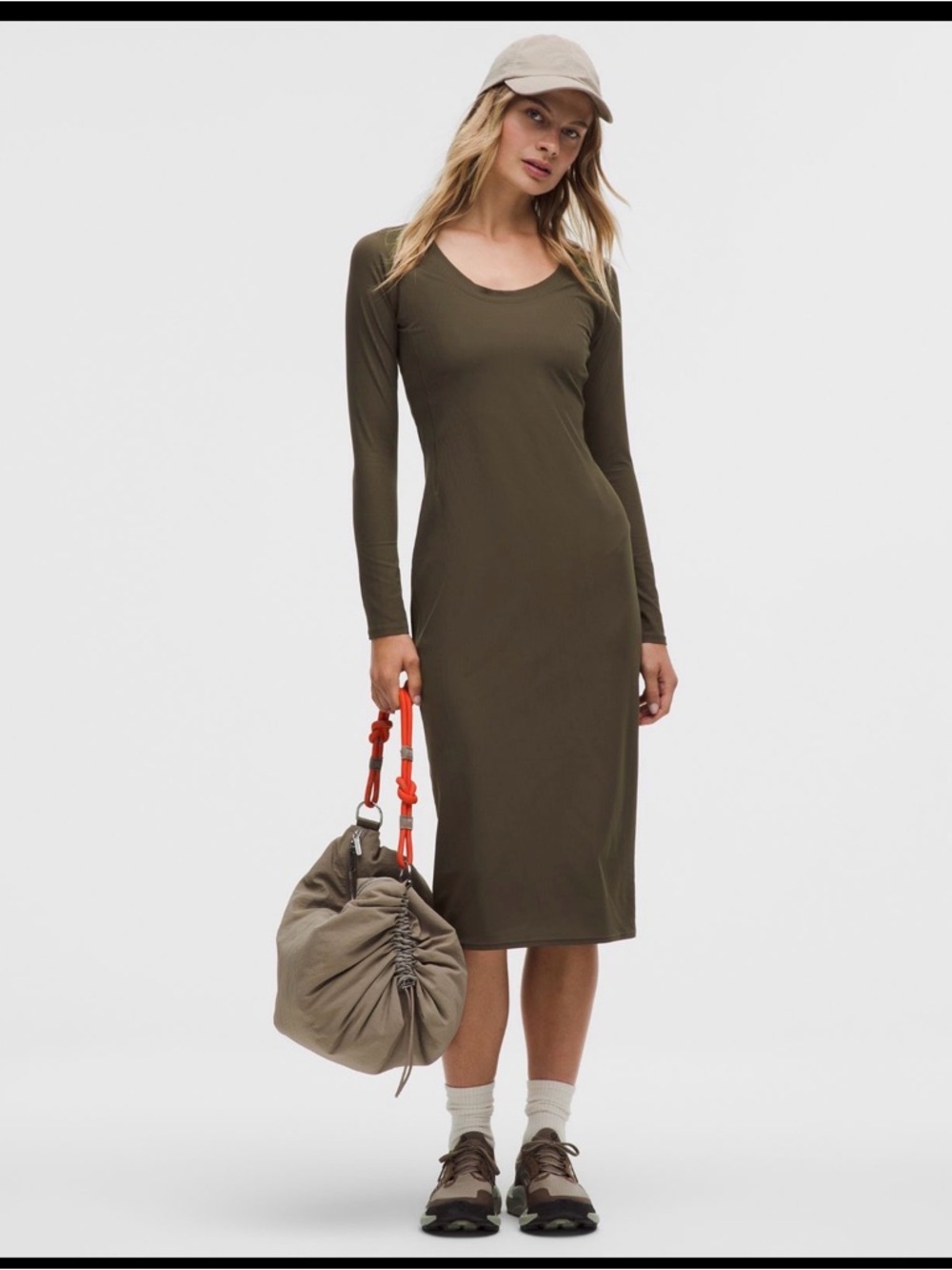 NWT LLL All Aligned Midi Long Sleeve dress in olive brown size 6